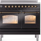 Ilve UPDI406NMPBKB Nostalgie Ii 40 Inch Electric Freestanding Range In Glossy Black With Bronze Trim