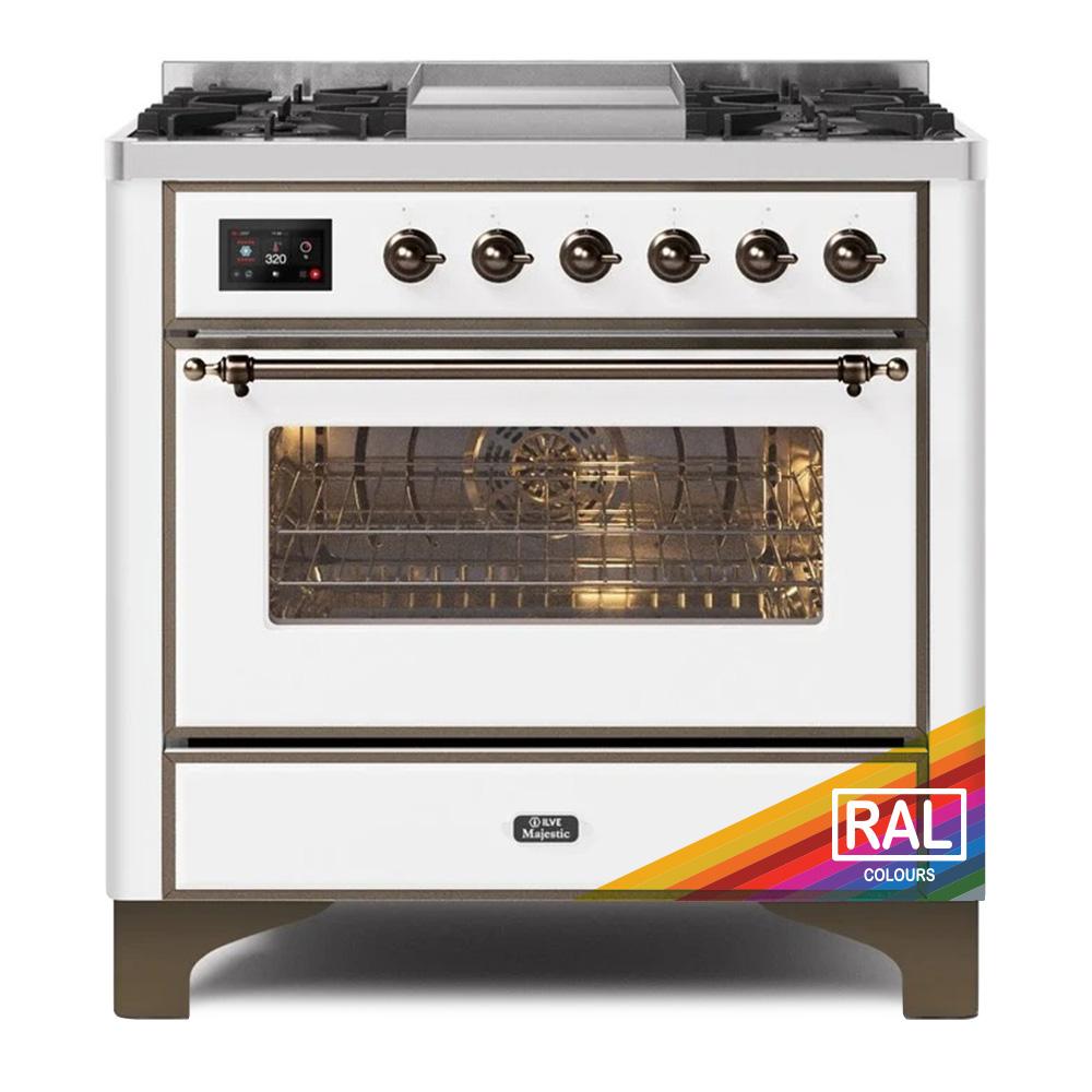 Ilve UM09FDNS3RABLP Ilve Majestic Ii 36 Um09Fdns3Rab Freestanding Dual Fuel Range With 6 Sealed Burners Yes Single Oven With Triple Glass Door In Ral Color With Bronze Knobs