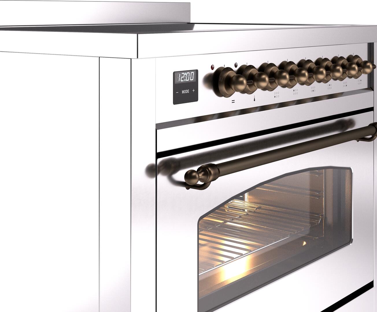 Ilve UPI366NMPSSB Nostalgie Ii 36 Inch Electric Freestanding Range In Stainless Steel With Bronze Trim