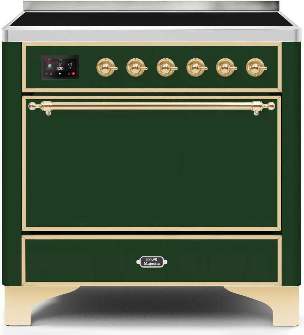 Ilve UMI09QNS3EGG Majestic Ii 36 Inch Electric Freestanding Range In Emerald Green With Brass Trim