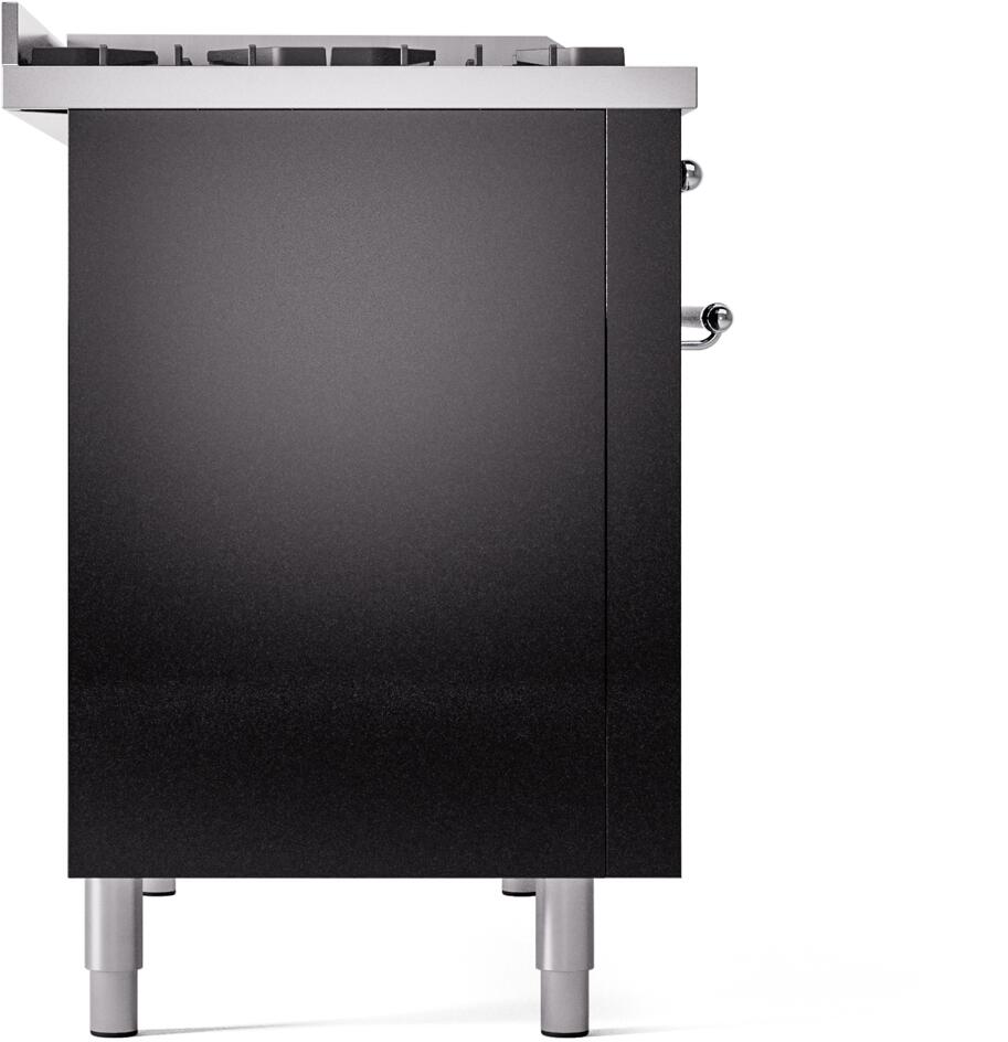 Ilve UP48FNMPBKCLP Nostalgie Ii 48 Inch Dual Fuel Liquid Propane Freestanding Range In Glossy Black With Chrome Trim