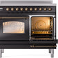 Ilve UPDI406NMPBKB Nostalgie Ii 40 Inch Electric Freestanding Range In Glossy Black With Bronze Trim