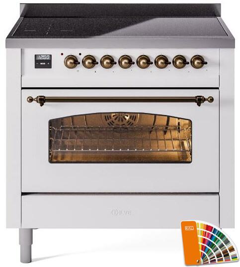 Ilve UPI366NMPRAB Nostalgie Ii 36 Inch Electric Freestanding Range In Ral Custom Color With Bronze Trim