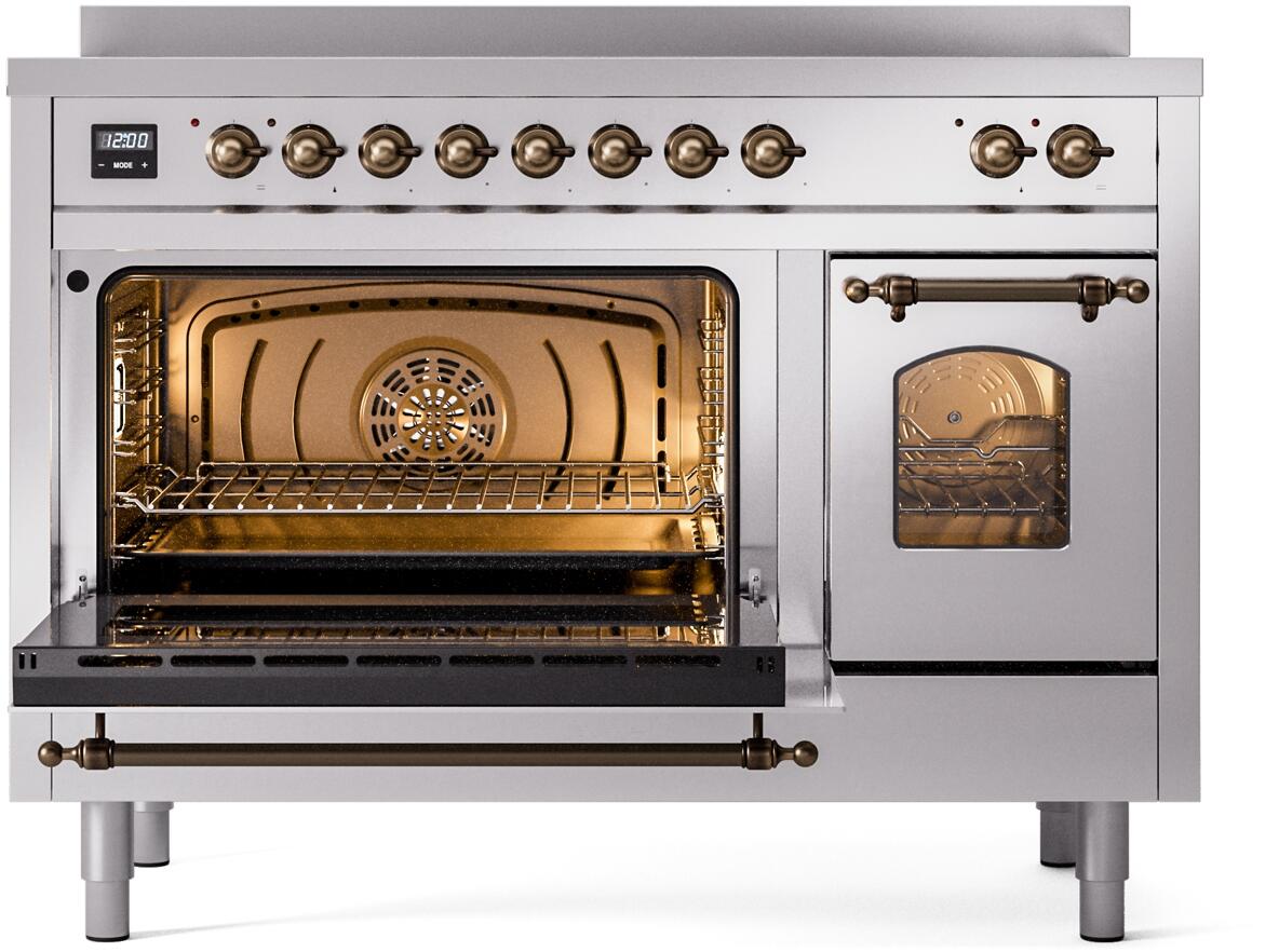 Ilve UPI486NMPSSB Nostalgie Ii 48 Inch Electric Freestanding Range In Stainless Steel With Bronze Trim