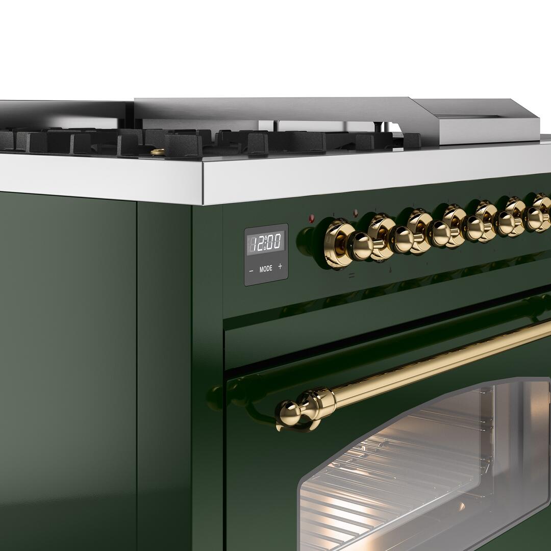 Ilve UP48FSNMPEGGLP Nostalgie Ii 48 Inch Dual Fuel Liquid Propane Freestanding Range In Emerald Green With Brass Trim