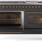 Ilve UP60FNMPMGG Nostalgie Ii 60 Inch Dual Fuel Natural Gas Freestanding Range In Matte Graphite With Brass Trim