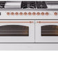 Ilve UP60FSNMPWHP Nostalgie Ii 60 Inch Dual Fuel Natural Gas Freestanding Range In White With Copper Trim