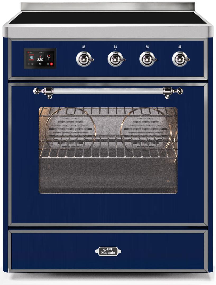 Ilve UMI30NE3MBC Majestic Ii 30 Inch Electric Freestanding Range In Blue With Chrome Trim