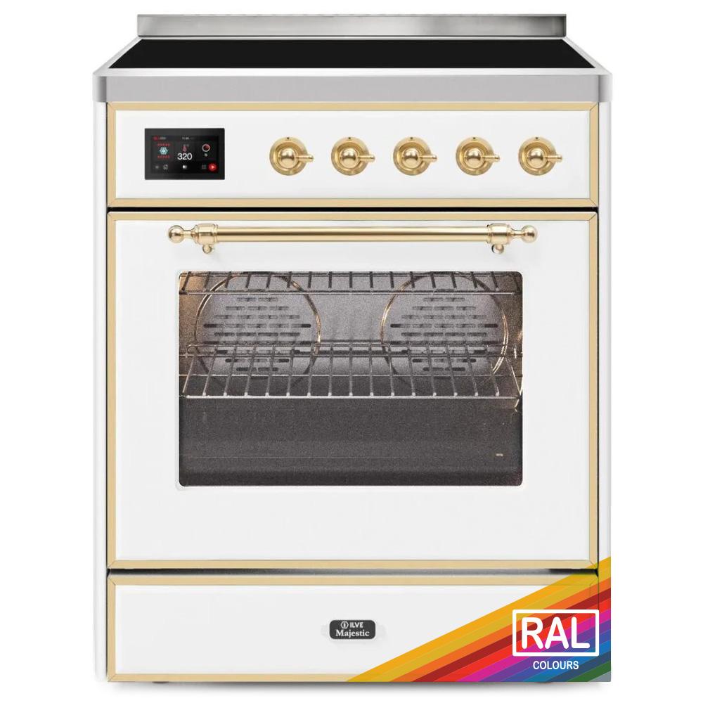 Ilve UMI30NE3RAG Ilve Majestic Ii 30 Umi30Ne3Rag Freestanding Electric Range With Induction Single Oven With Triple Glass Door In Ral Color With Brass Knobs