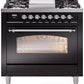 Ilve UP36FNMPBKCLP Nostalgie Ii 36 Inch Dual Fuel Liquid Propane Freestanding Range In Glossy Black With Chrome Trim