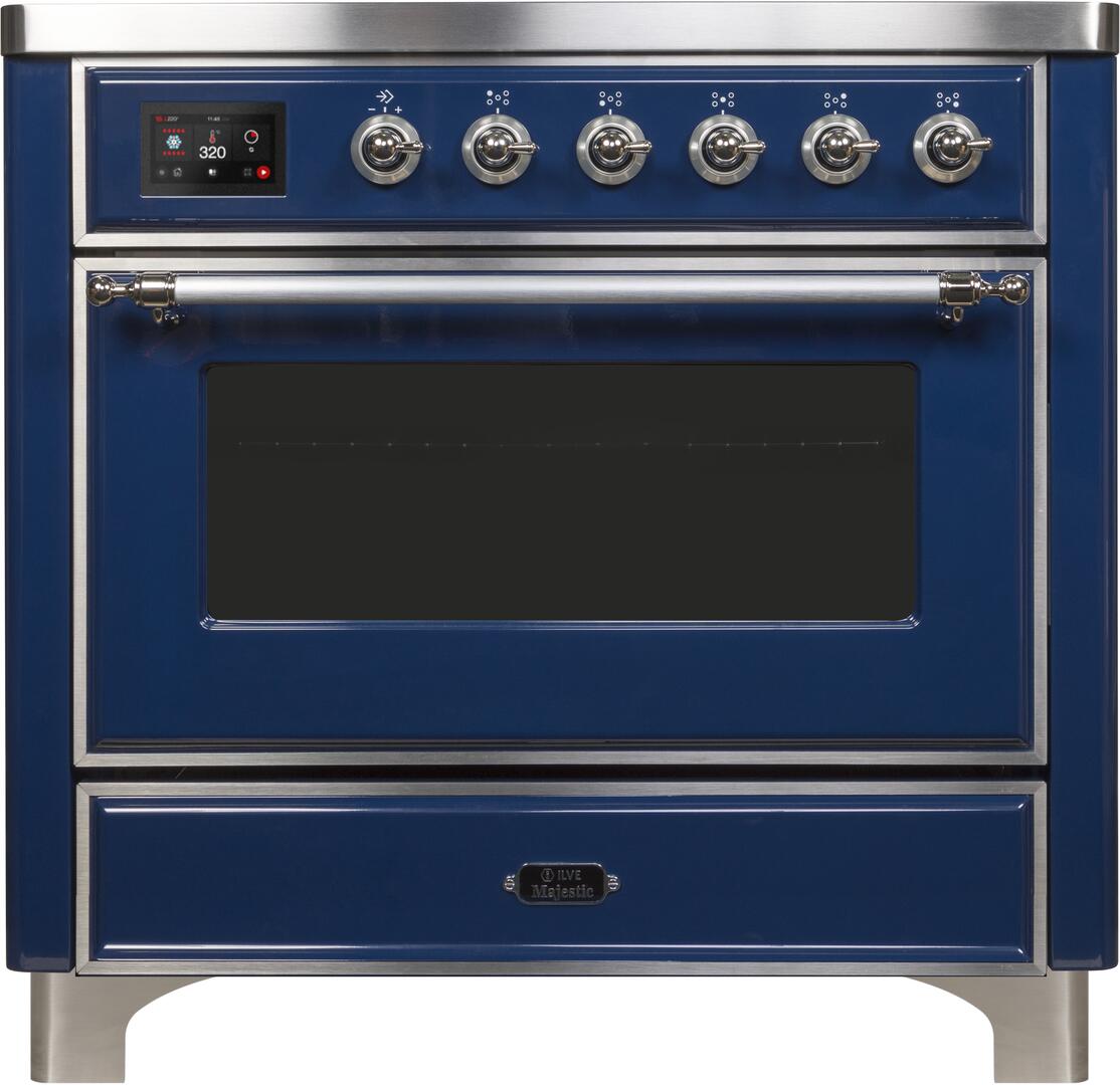 Ilve UMI09NS3MBC Majestic Ii 36 Inch Electric Freestanding Range In Blue With Chrome Trim