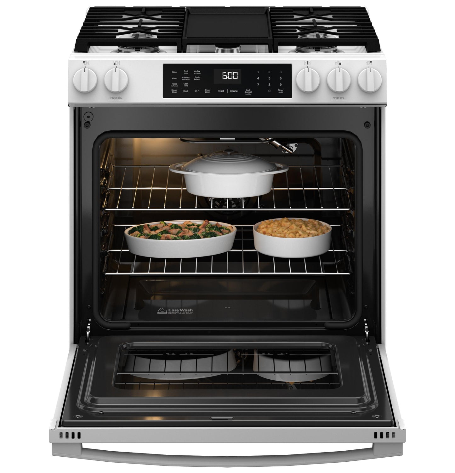 Ge Appliances GGS600AVWW Ge® 30" Slide-In Front-Control Convection Gas Range With No Preheat Air Fry And Easywash&#8482; Oven Tray