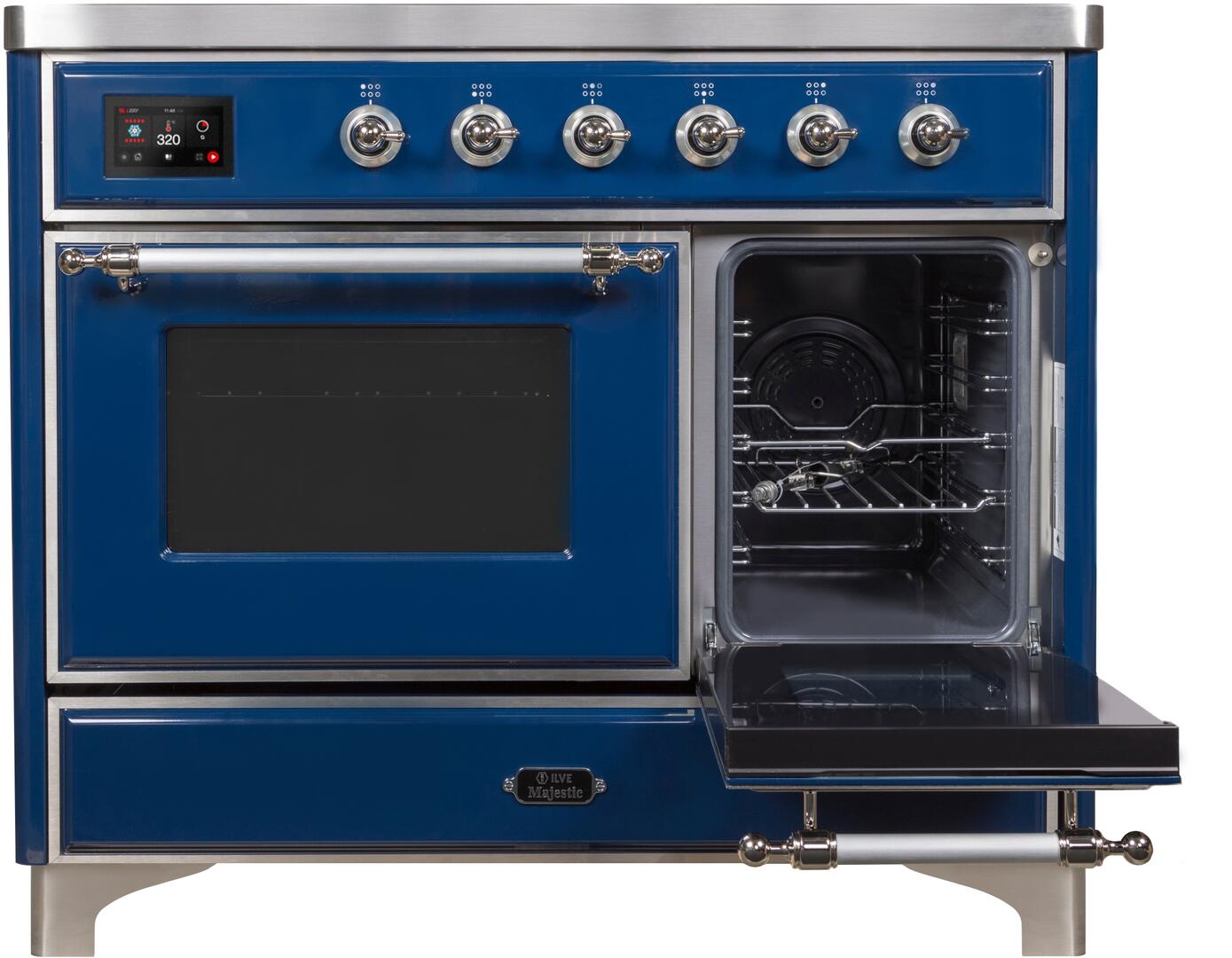 Ilve UMDI10NS3MBC Majestic Ii 40 Inch Electric Freestanding Range In Blue With Chrome Trim