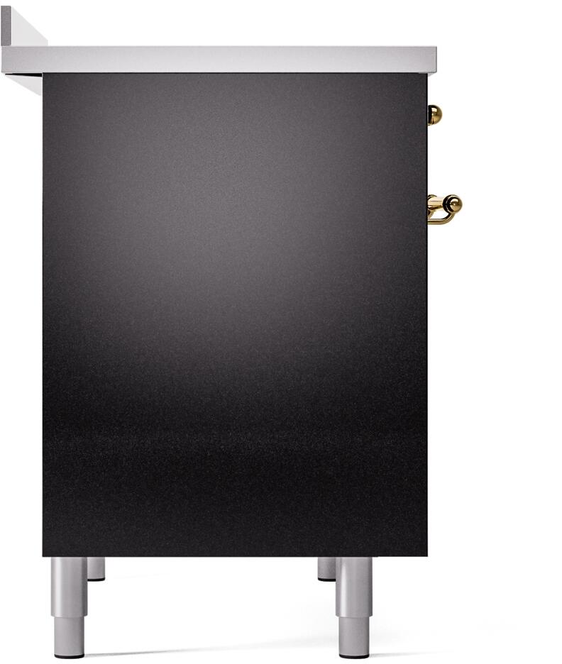 Ilve UPDI406NMPBKG Nostalgie Ii 40 Inch Electric Freestanding Range In Glossy Black With Brass Trim