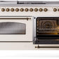 Ilve UP60FSNMPAWB Nostalgie Ii 60 Inch Dual Fuel Natural Gas Freestanding Range In Antique White With Bronze Trim