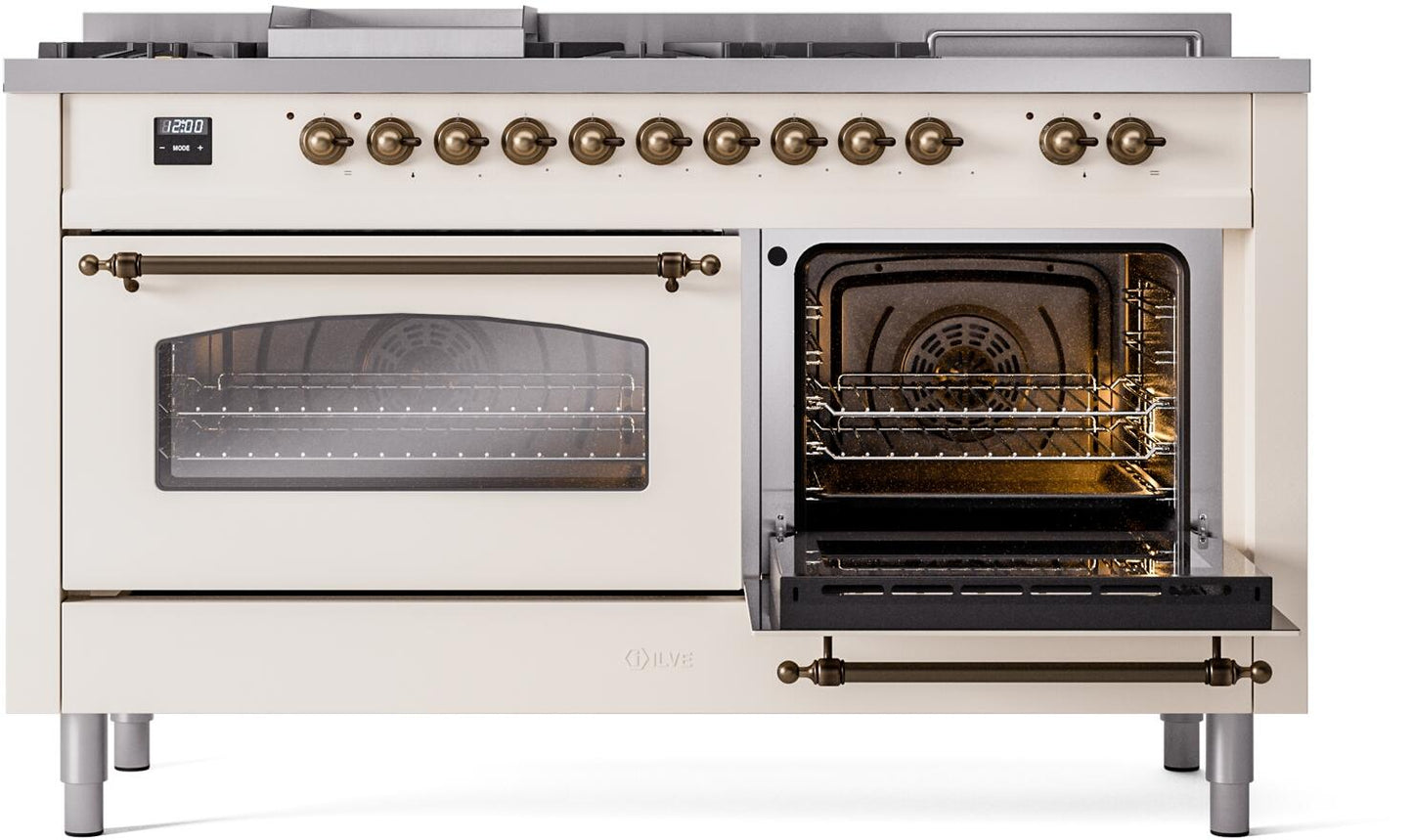 Ilve UP60FSNMPAWB Nostalgie Ii 60 Inch Dual Fuel Natural Gas Freestanding Range In Antique White With Bronze Trim