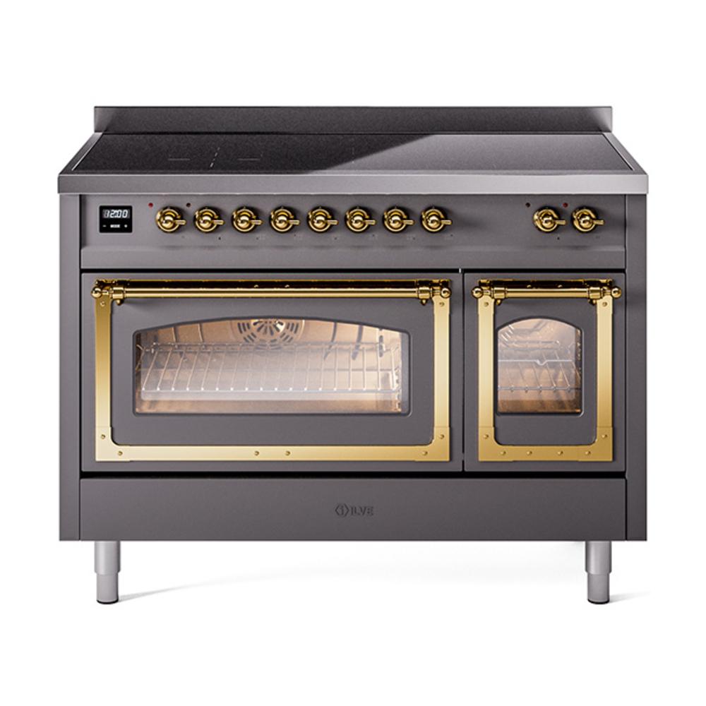 Ilve UNI486NMPMGG Ilve Uni486Nmpmgg Nostalgie Ii Noblesse 48" Induction Range (Triple Glass Door, Graphite Matte, Brass)