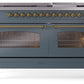 Ilve UP60FNMPBGG Nostalgie Ii 60 Inch Dual Fuel Natural Gas Freestanding Range In Blue Grey With Brass Trim