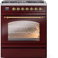 Ilve UP30NMPBUG Nostalgie Ii 30 Inch Dual Fuel Natural Gas Freestanding Range In Burgundy With Brass Trim