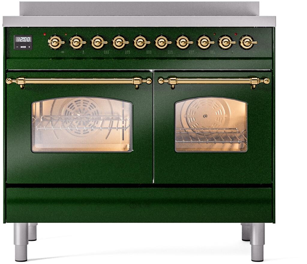 Ilve UPDI406NMPEGG Nostalgie Ii 40 Inch Electric Freestanding Range In Emerald Green With Brass Trim