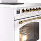 Ilve UPI304NMPWHG Nostalgie Ii 30 Inch Electric Freestanding Range In White With Brass Trim