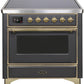 Ilve UMI09NS3MGG Majestic Ii 36 Inch Electric Freestanding Range In Matte Graphite With Brass Trim