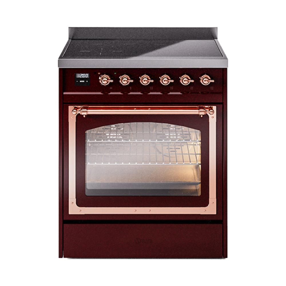 Ilve UNI304NMPBUP Ilve Uni304Nmpbup Nostalgie Ii Noblesse 30" Induction Range (Triple Glass Door, Burgundy, Copper)