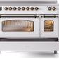 Ilve UPI486NMPWHB Nostalgie Ii 48 Inch Electric Freestanding Range In White With Bronze Trim