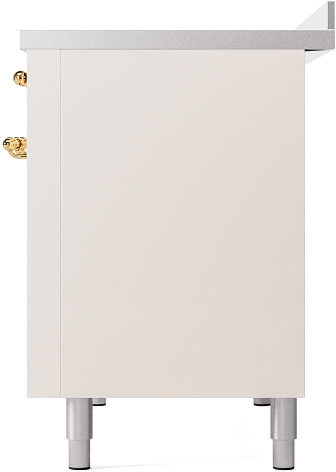 Ilve UPI486NMPAWG Nostalgie Ii 48 Inch Electric Freestanding Range In Antique White With Brass Trim