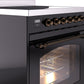 Ilve UPI304NMPBKB Nostalgie Ii 30 Inch Electric Freestanding Range In Glossy Black With Bronze Trim