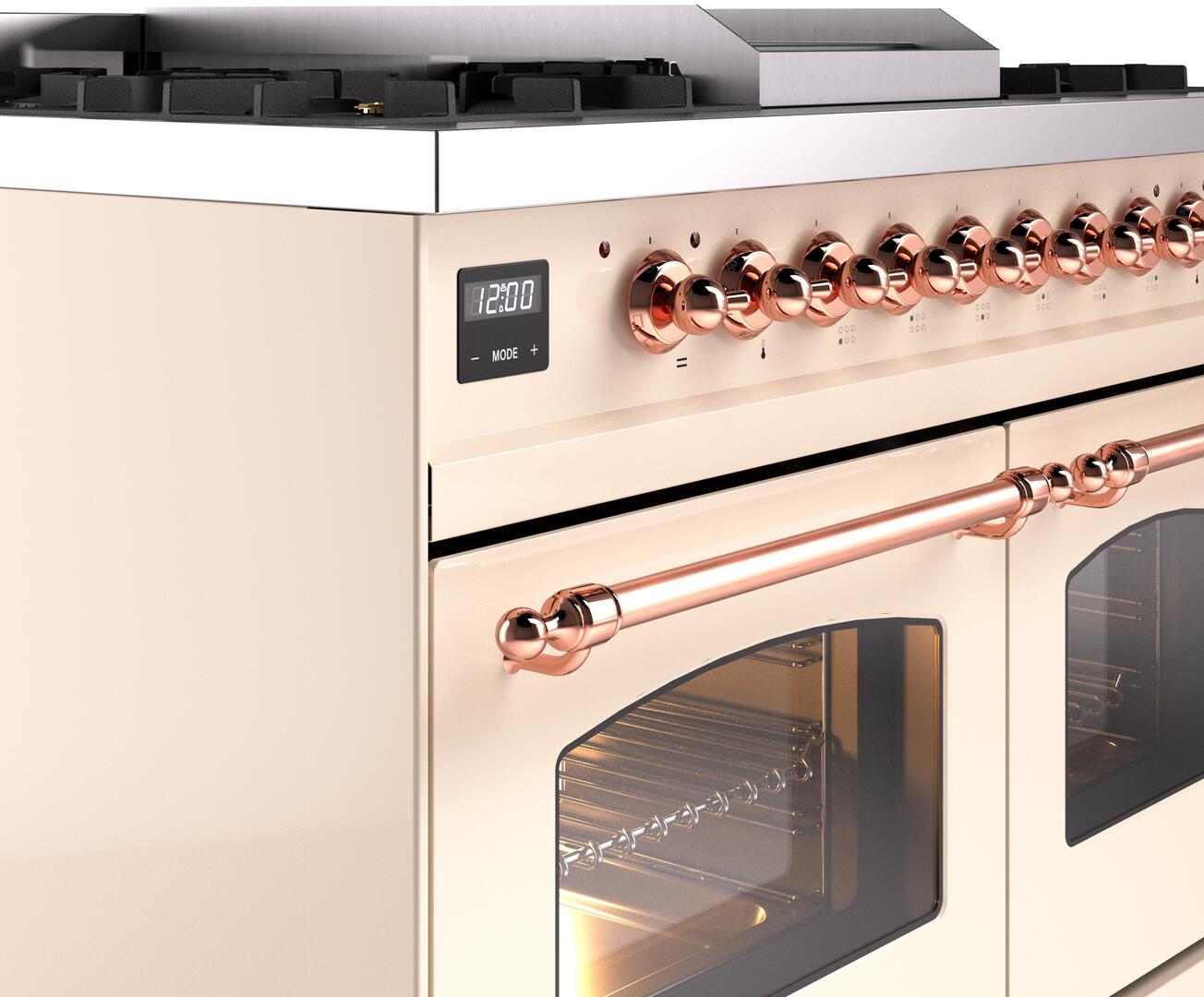 Ilve UPD40FNMPAWP Nostalgie Ii 40 Inch Dual Fuel Natural Gas Freestanding Range In Antique White With Copper Trim