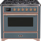 Ilve UM09FDNS3BGPLP Majestic Ii 36 Inch Dual Fuel Liquid Propane Freestanding Range In Blue Grey With Copper Trim