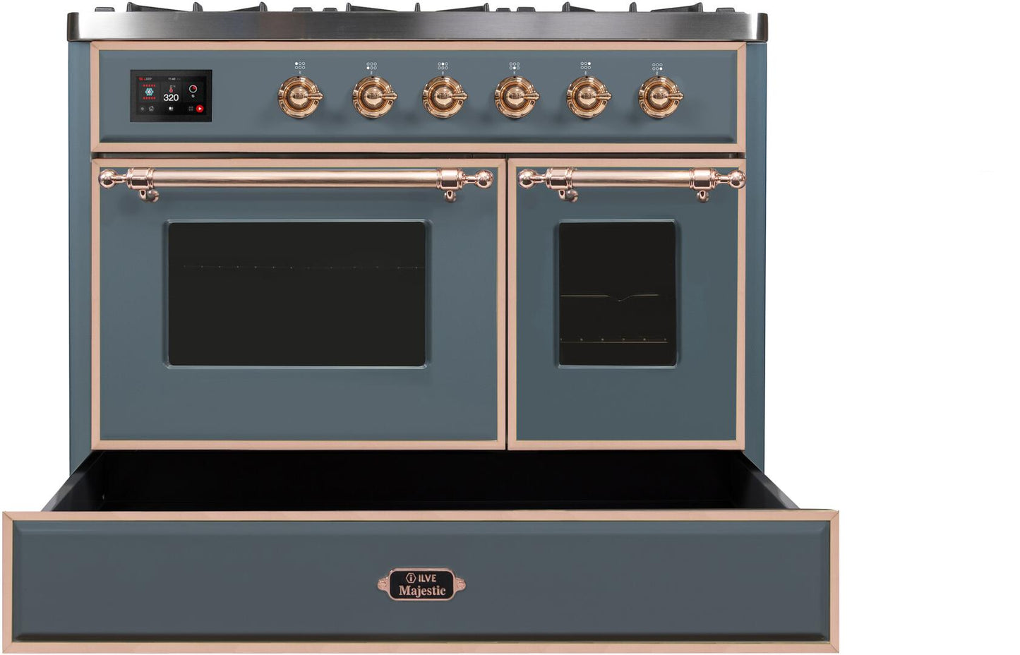 Ilve UMD10FDNS3BGP Majestic Ii 40 Inch Dual Fuel Natural Gas Freestanding Range In Blue Grey With Copper Trim