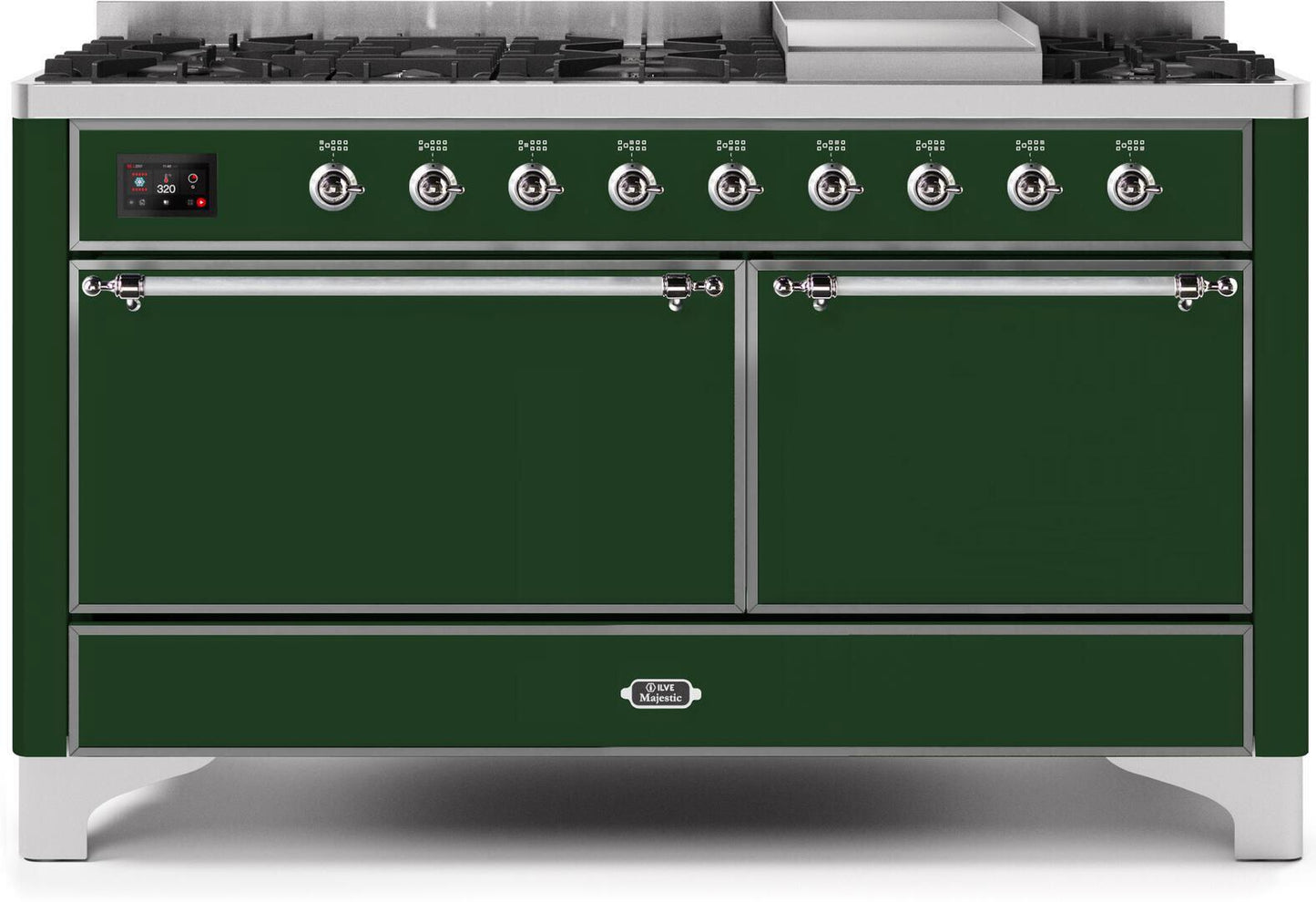 Ilve UM15FDQNS3EGCLP Majestic Ii 60 Inch Dual Fuel Liquid Propane Freestanding Range In Emerald Green With Chrome Trim