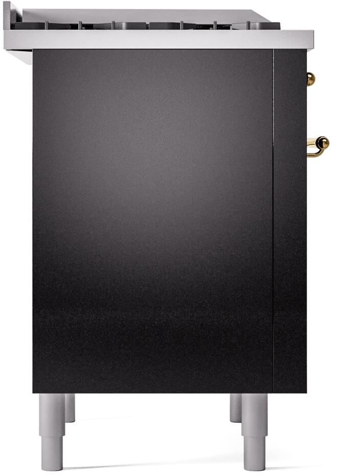 Ilve UP36FNMPBKG Nostalgie Ii 36 Inch Dual Fuel Natural Gas Freestanding Range In Glossy Black With Brass Trim