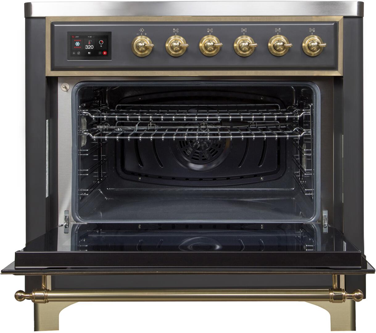 Ilve UMI09NS3MGG Majestic Ii 36 Inch Electric Freestanding Range In Matte Graphite With Brass Trim