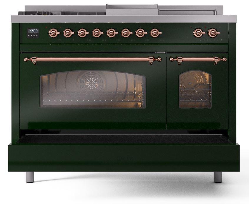 Ilve UP48FSNMPEGP Nostalgie Ii 48 Inch Dual Fuel Natural Gas Freestanding Range In Emerald Green With Copper Trim