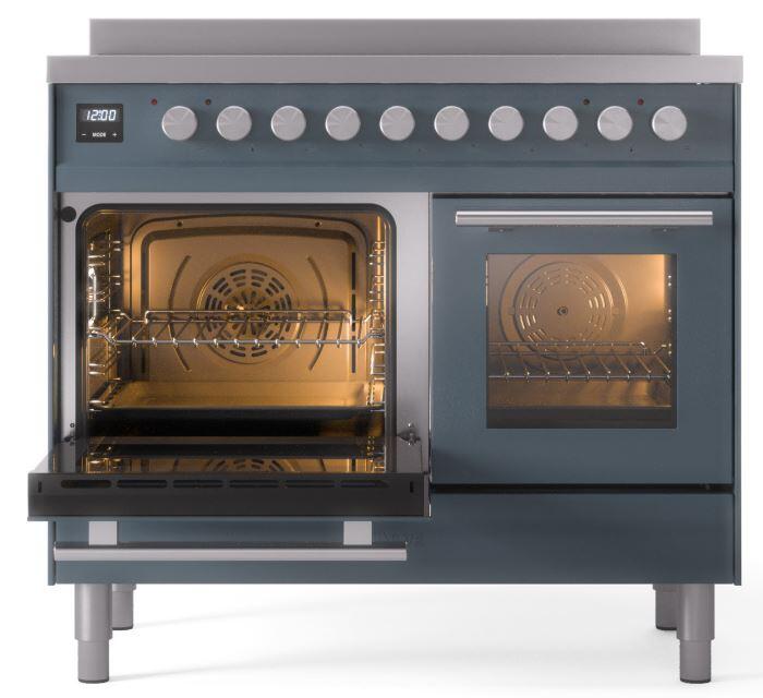 Ilve UPDI406WMPBG Professional Plus Ii 40 Inch Electric Freestanding Range In Blue Grey With Trim