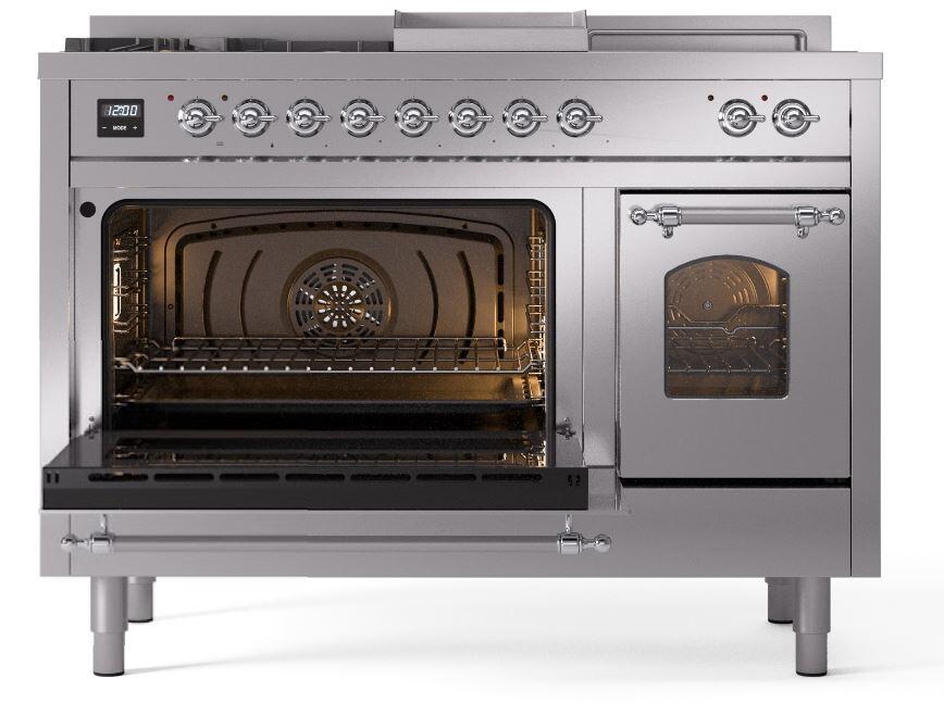 Ilve UP48FSNMPSSCLP Nostalgie Ii 48 Inch Dual Fuel Liquid Propane Freestanding Range In Stainless Steel With Chrome Trim