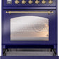 Ilve UPI304NMPMBG Nostalgie Ii 30 Inch Electric Freestanding Range In Blue With Brass Trim