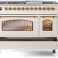 Ilve UP48FNMPAWGLP Nostalgie Ii 48 Inch Dual Fuel Liquid Propane Freestanding Range In Antique White With Brass Trim