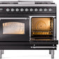 Ilve UPD40FNMPBKC Nostalgie Ii 40 Inch Dual Fuel Natural Gas Freestanding Range In Glossy Black With Chrome Trim