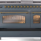 Ilve UP48FNMPBGGLP Nostalgie Ii 48 Inch Dual Fuel Liquid Propane Freestanding Range In Blue Grey With Brass Trim