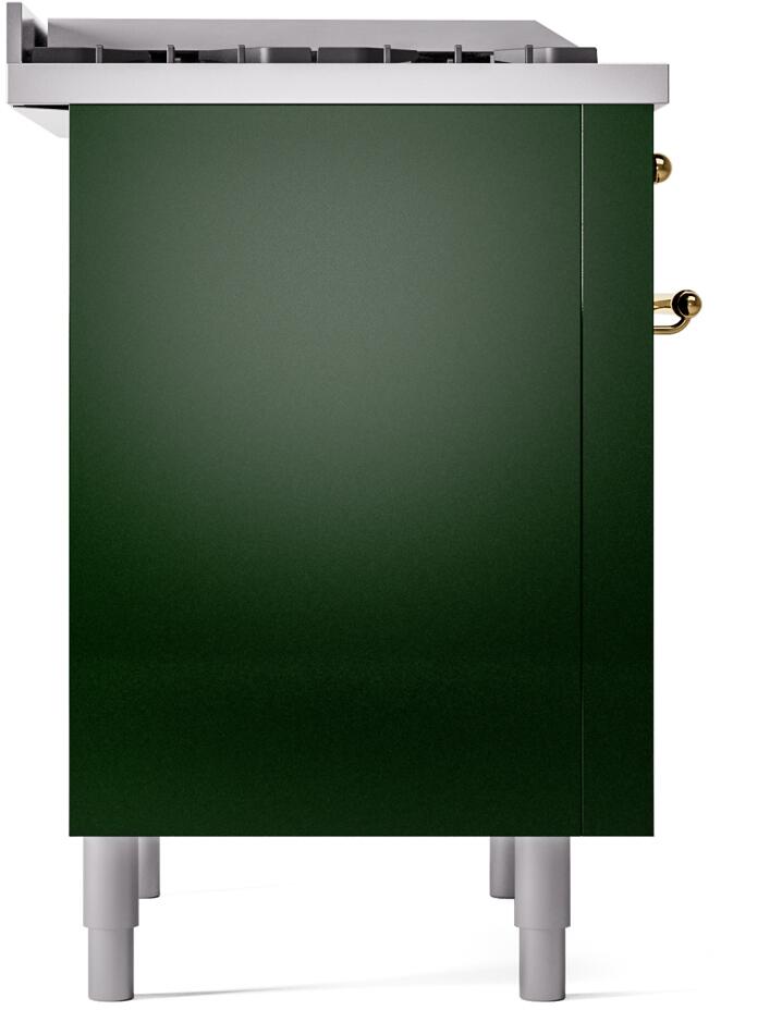 Ilve UP36FNMPEGGLP Nostalgie Ii 36 Inch Dual Fuel Liquid Propane Freestanding Range In Emerald Green With Brass Trim