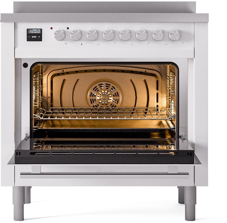 Ilve UPI366WMPWH Professional Plus Ii 36 Inch Electric Freestanding Range In White With Trim