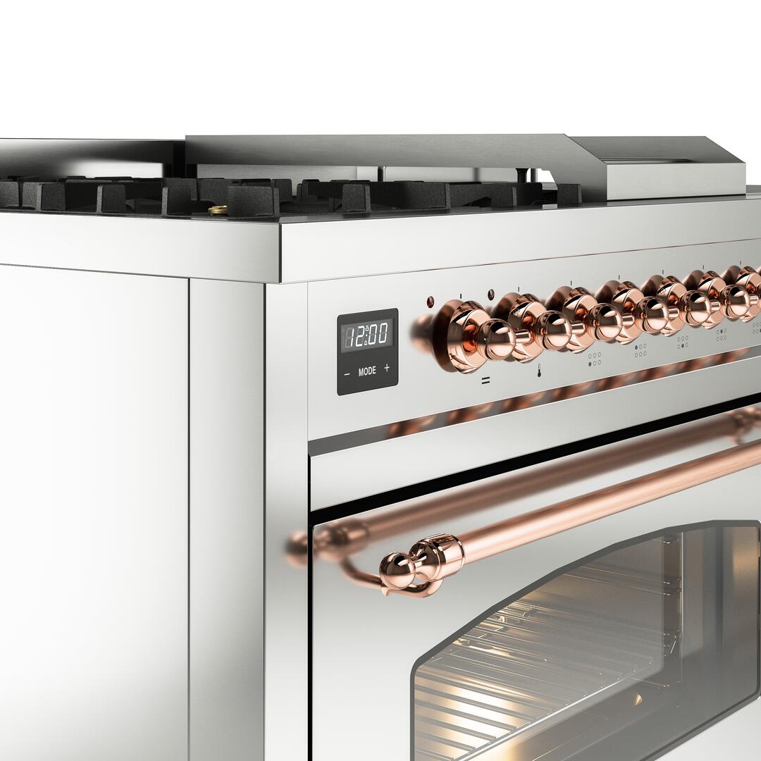 Ilve UP48FSNMPSSP Nostalgie Ii 48 Inch Dual Fuel Natural Gas Freestanding Range In Stainless Steel With Copper Trim