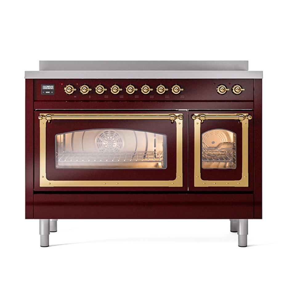 Ilve UNI486NMPBUG Ilve Uni486Nmpbug Nostalgie Ii Noblesse 48" Induction Range (Triple Glass Door, Burgundy, Brass)