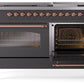 Ilve UP60FNMPMGP Nostalgie Ii 60 Inch Dual Fuel Natural Gas Freestanding Range In Matte Graphite With Copper Trim