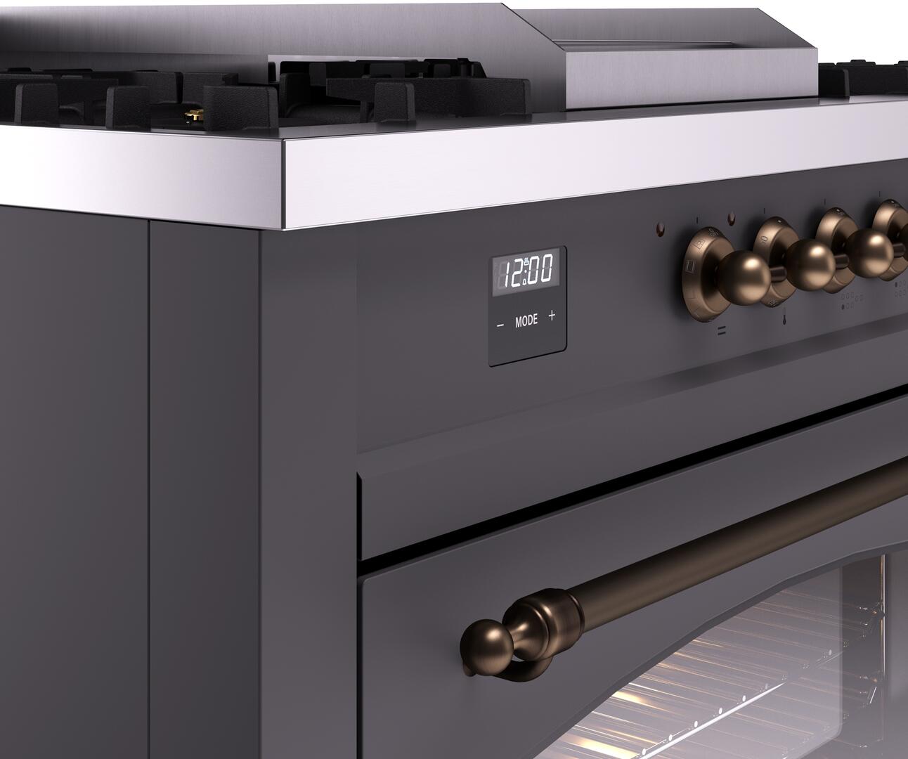 Ilve UP60FSNMPMGB Nostalgie Ii 60 Inch Dual Fuel Natural Gas Freestanding Range In Matte Graphite With Bronze Trim