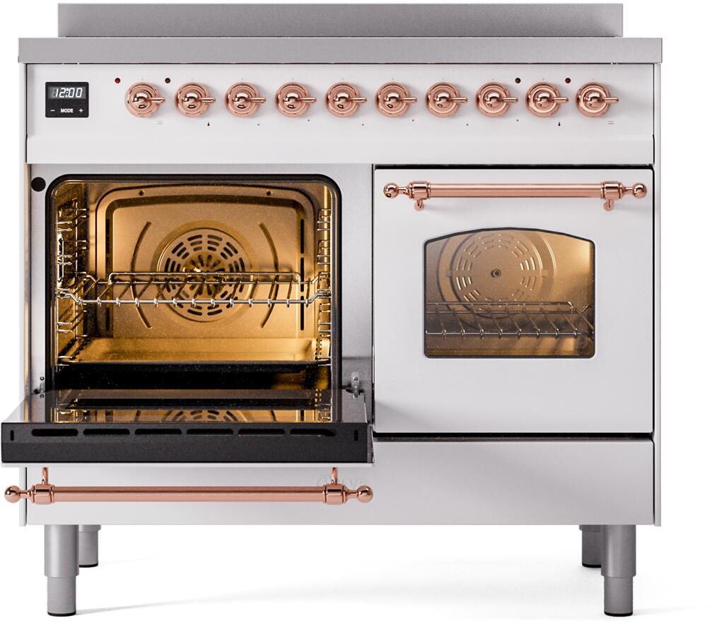 Ilve UPDI406NMPWHP Nostalgie Ii 40 Inch Electric Freestanding Range In White With Copper Trim